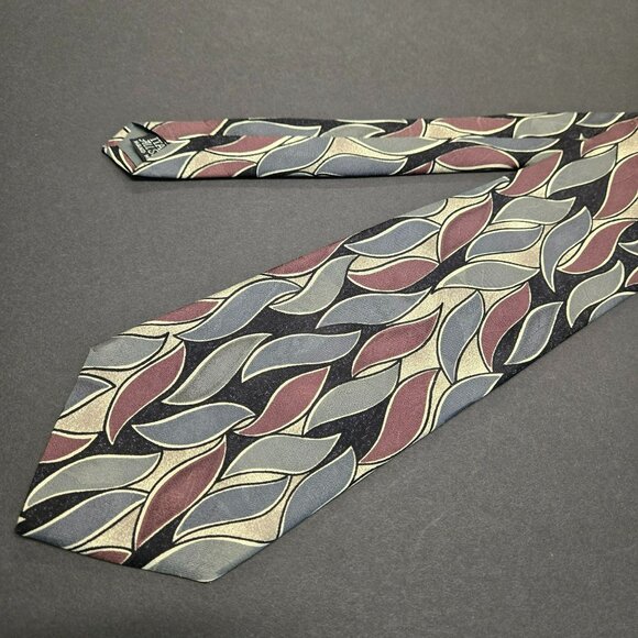 Vintage Hand Made Italy All Silk Floral Leaf Design Neck Tie 62x3.75" Earth Tone - Picture 1 of 6
